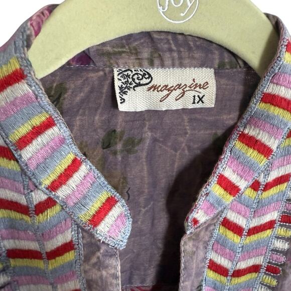 Pink and Green Floral boho button up size 1x - Picture 3 of 6